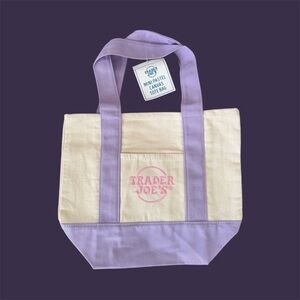 Trader Joe's Cream and Lilac Mini Pastel Canvas Tote Bag